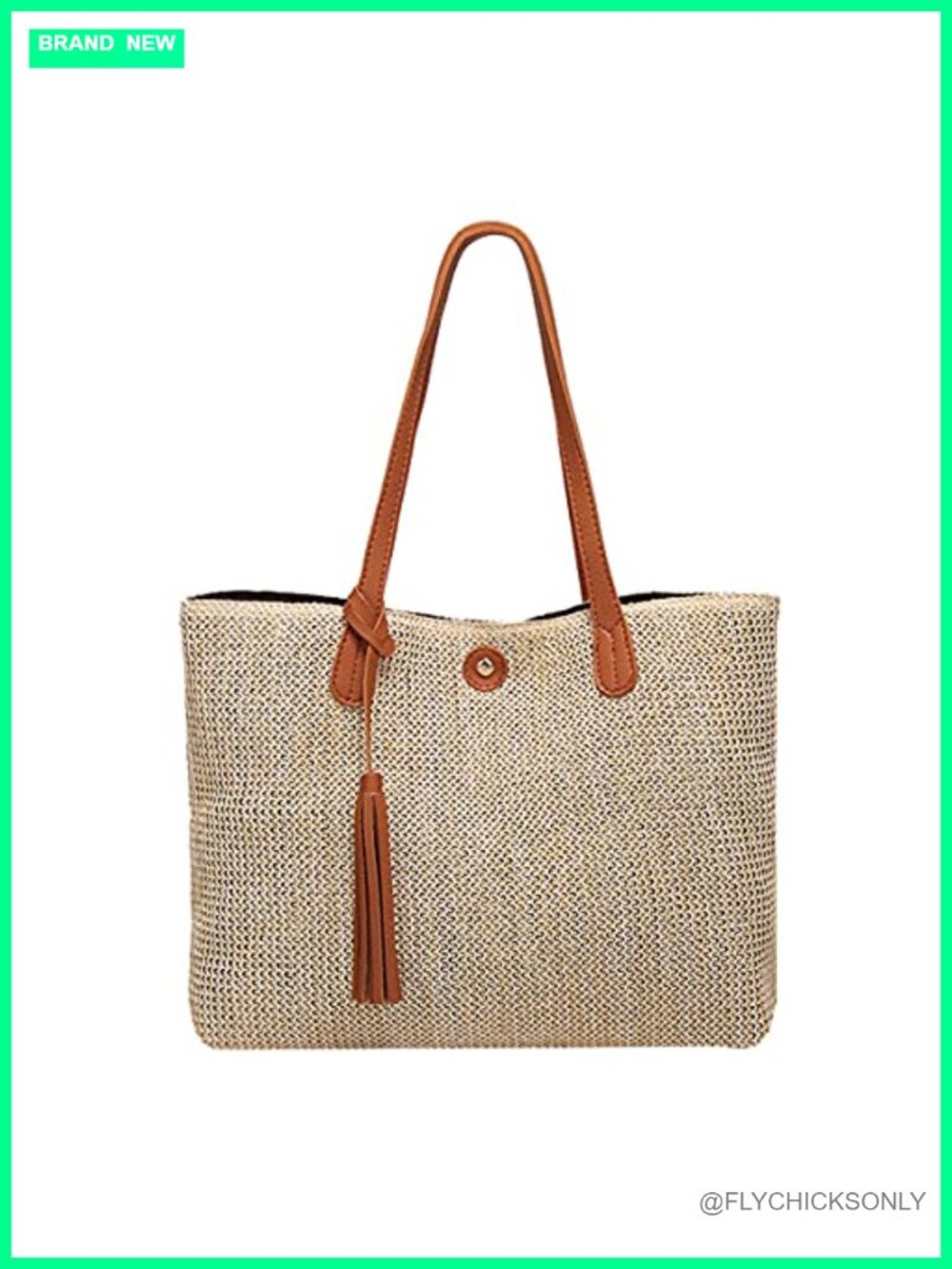 Handwoven Straw Beach Tote Bag with Magnet Closure